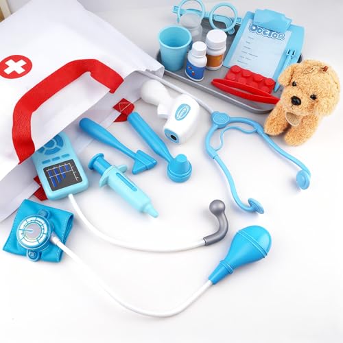 Doctor Kit for Toddlers 3-5 - Play Veterinarian Set Toys for 3 4 Year Old Boys Girls, Pretend Play Medical Kit with Dog, Bag, Costume, Stethoscope, Birthday Gifts for Kids