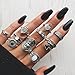 Iumer 10Pcs Vintage Steampunk Cross Moon Midi Finger Knuckle Rings Set Silver