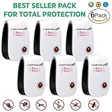 LIGHTSMAX (2018 UPGRADED) Pest Control Ultrasonic Repeller for Mosquitoes, Mice, Ants, Roaches, Spiders, Bugs, Flies, Insects, Rodents, Pest Control Ultrasonic Repeller Safe for Human & Pets (6 Pack)