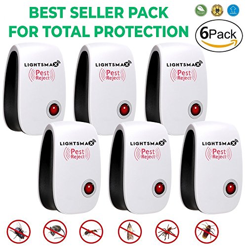 (2018 UPGRADED) LIGHTSMAX Pest Control Ultrasonic Repeller for Mosquitoes, Mice, Ants, Roaches, Spiders, Bugs, Flies, Insects, Rodents, Pest Control Ultrasonic Repeller Safe for Human & Pets (6 Pack)