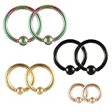 14 Gauge Captive Bead Piercing Ring Kit 8PC Stainless Steel for Nose Tragus Lip Nipple Belly Rings