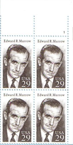 1994 EDWARD R. MURROW ~ BROADCAST JOURNALIST #2812 Plate Block of 4 x 29 cents US Postage Stamps