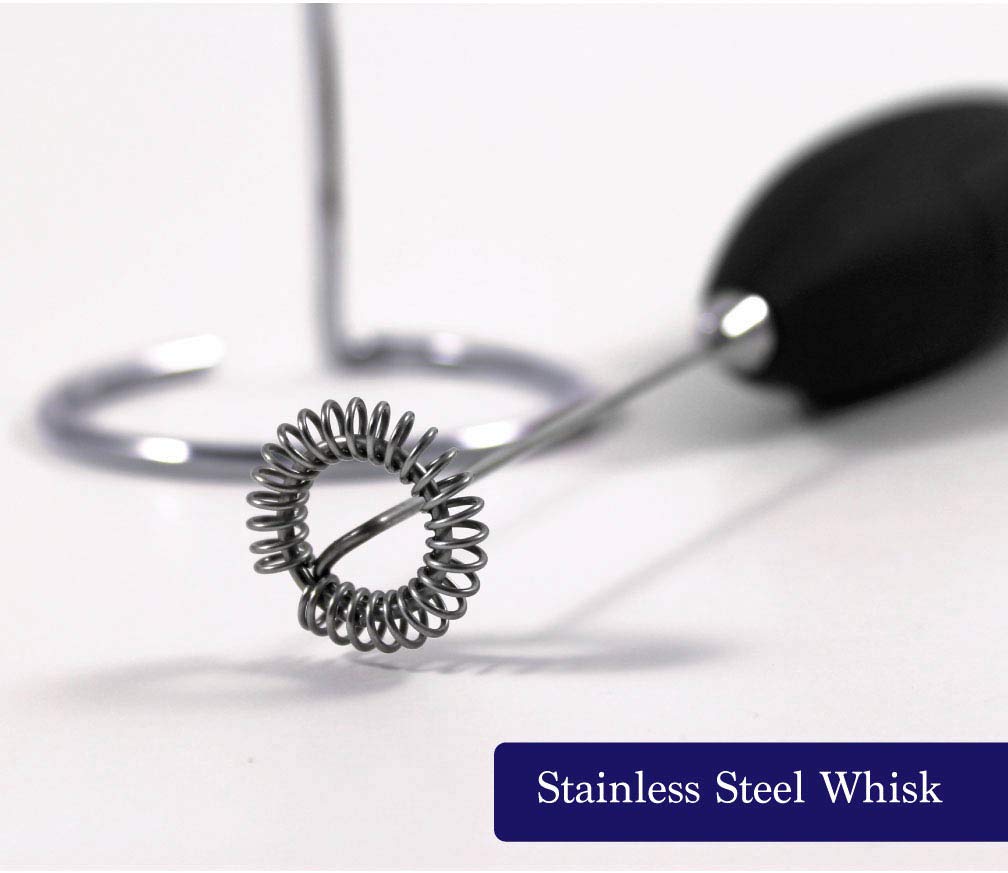 Milk Frother with Stand (Black) - Make Cappuccinos, Lattes and Bulletproof Coffee - Handheld with More Powerful High Torque Motor