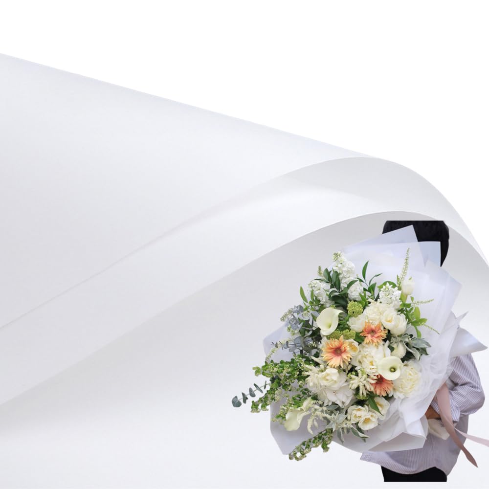 20 Counts Vintage Style Fresh Flowers Wrapping Paper,Florist Bouquet Paper,Waterproof Holding Flowers Arrangement Wrapping Paper or Gift Box Packaging Florist Bouquet Material 22.75" (White)