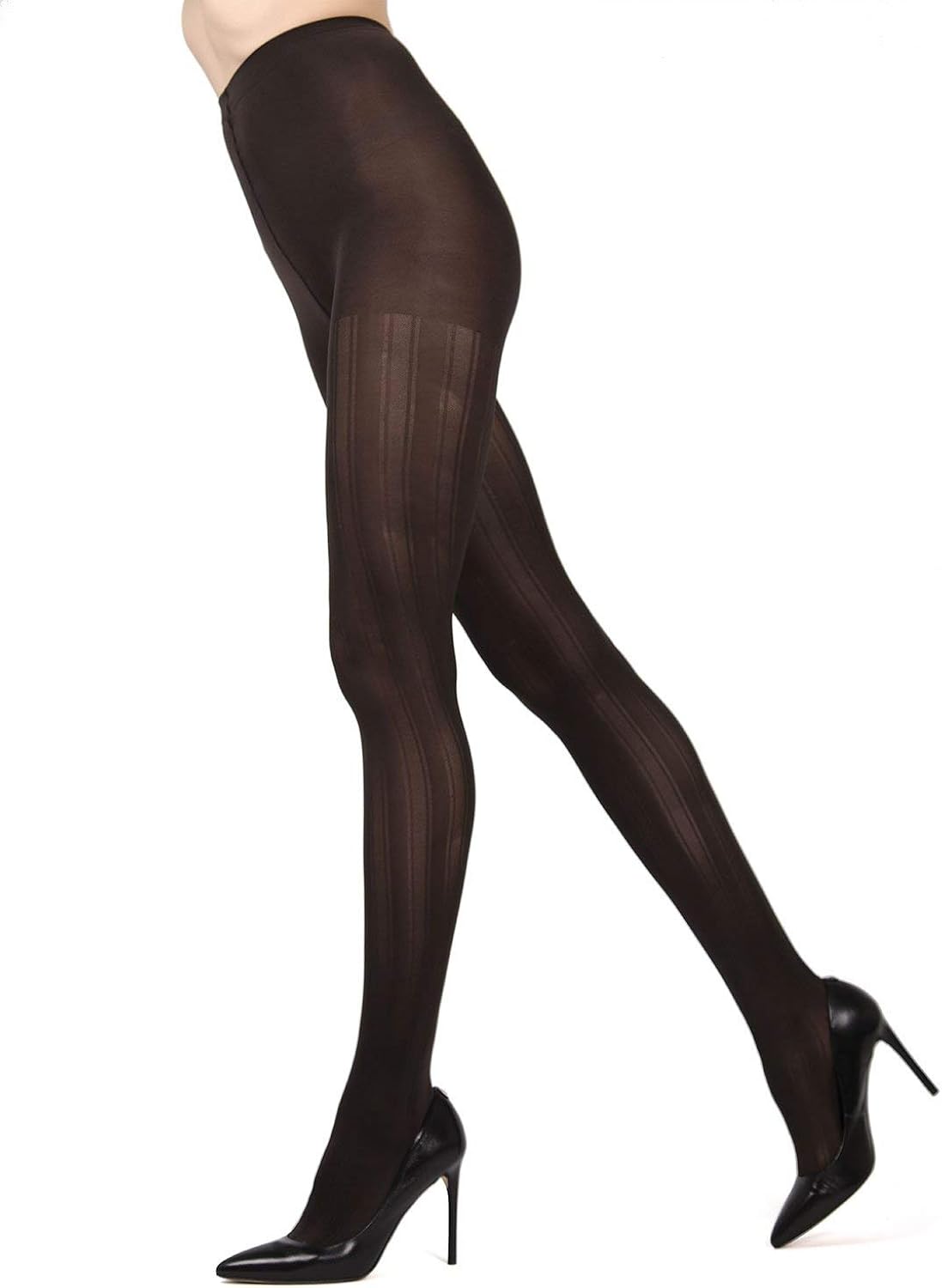 MeMoi Mesh Stripe Tights Chocolate Chip Small/Medium at Amazon Women’s