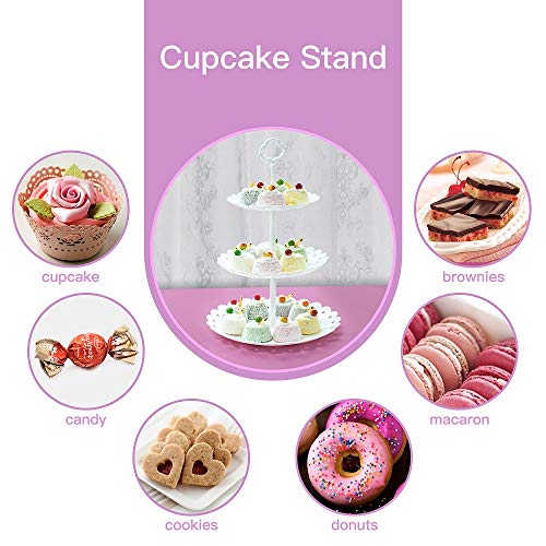 Imillet Cupcake Stand/Holder Plastic Dessert Stand White Cake Stand 3 Tiered Serving Stand Display Stand Reusable Pastry Platter for Wedding Birthday Baby Shower Tea Party Decorations (2 Pack Large) - Thumbnail 3