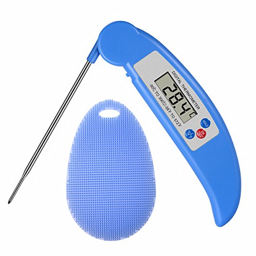 AROUSE Meat Thermometer Digital Instant Read Cooking Thermometer Electronic Food Thermometer With Probe and Kitchen Silicone Sponge Brush for Grill Food, Grilling BBQ, Milk, Tea, Coffee,Blue