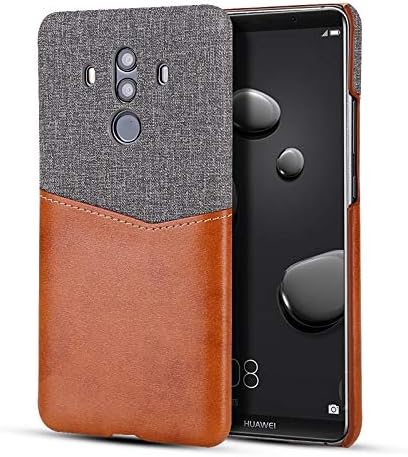 Xtanb- Leather Wallet Case for Huawei Mate 10 Pro, Minimalist Card Slot Leather + Canvas Fabric Style Case, Slim Fit Snap On Cover (Color : Brown+Gray)