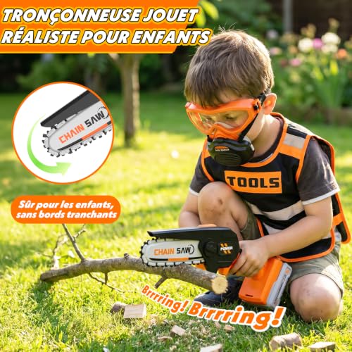 Outils de Jardin pour Enfants 3 in -Débroussailleuse & Souffleur Enfant & Tronconneuse Enfant Effets Sonores Réalistes, Exterieur Jouet Enfant 3-5 Ans,Cadeau Garcon 3-5 Ans