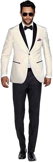 Amazon Co Jp Calvinsuit メンズツーピース新郎スーツ象牙ワンボタンタキシードウェディングパーティージャケット パンツ 服 ファッション小物