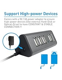 Macally Mini 4 Port USB 2.0 Hub con adaptador de corriente, Negro
