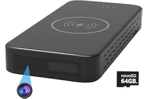CAZOYOL Hidden Camera, Portable Wireless Charger Spy Camera, PIR Motion Activated Recording with HD Night Vision for Home Security/Outdoor Recording, No Need WiFi (64GB Micro SD Card Included)