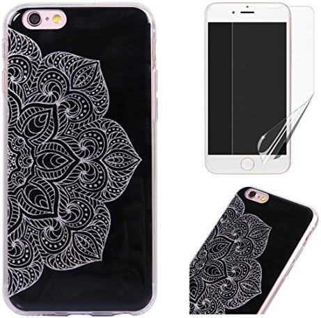 For iphone 7 Plus/iphone 8 Plus Case with Screen Protector,OYIME Glitter Slim Fit Clear Silicone Soft TPU Anti-Scratch Drop Proof Resistant Rubber Protective Back Cover (Lotus)