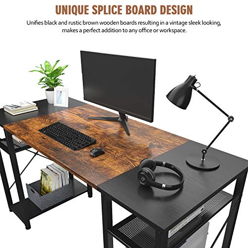 Foxemart Computer Desk 47" Office Desk with Storage Shelves, Industrial Student Study Writing
