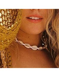 Happrrow Collar de concha de cowrie, gargantilla de concha de puka, tobillera, joyería de playa para mujer, cobre, Adjustable