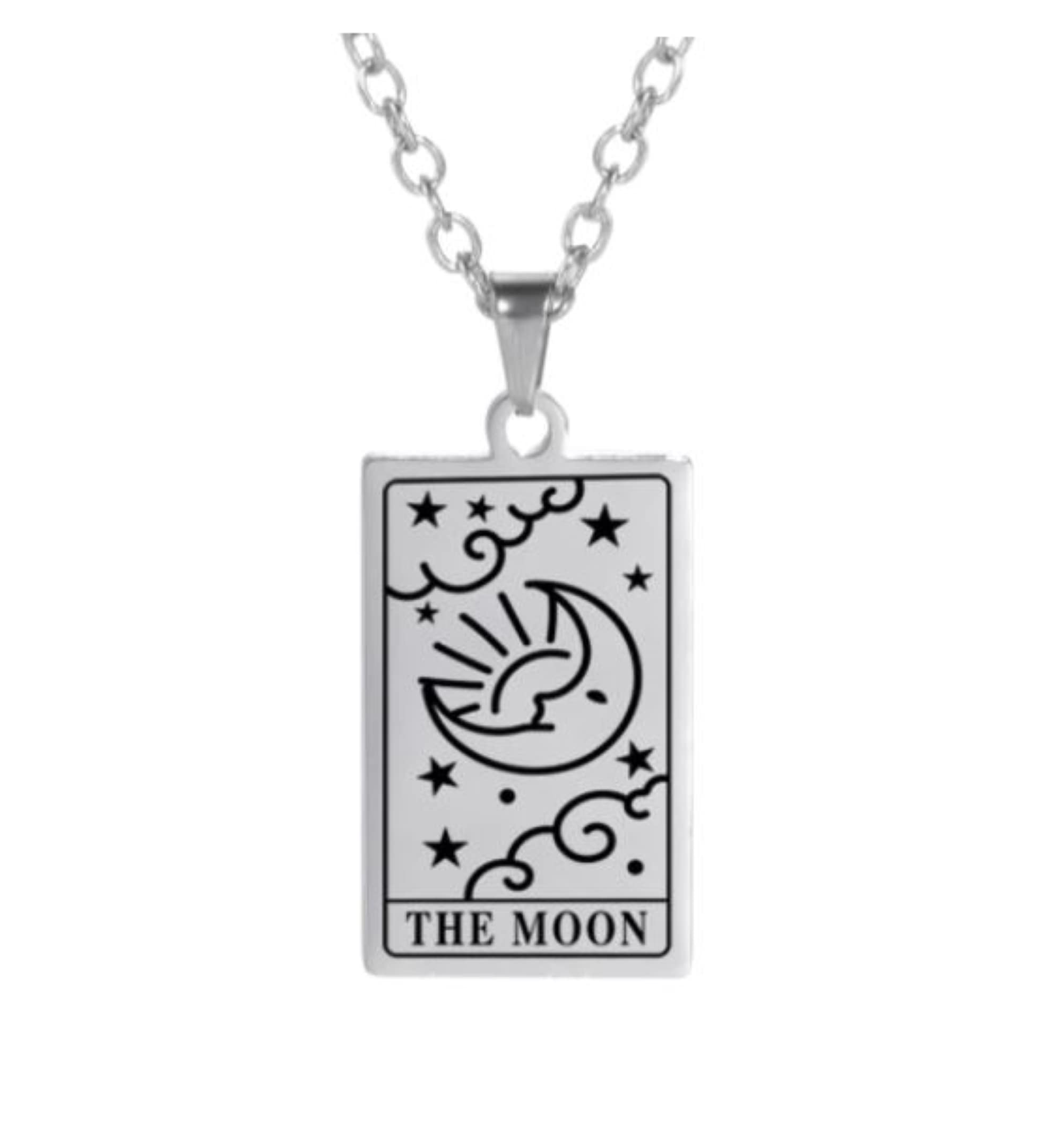 CrownOfRibbons Tarot Card Necklace, Moon Pendant Stainless Steel Jewellery, in an Organza Bag