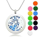 Lademayh Essential Oil Diffuser Necklace Aromatherapy Pendant Globe Pattern Jewelry, 30mm Stainless Steel Locket Perfume Necklace with 24