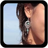 Iaceble Boho Turquoise Dangle Earrings Vintage Silver Filigree Hollow Earrings Blue Turquoise Drop Earrings Tribal Filigree Earrings Jewelry for Women