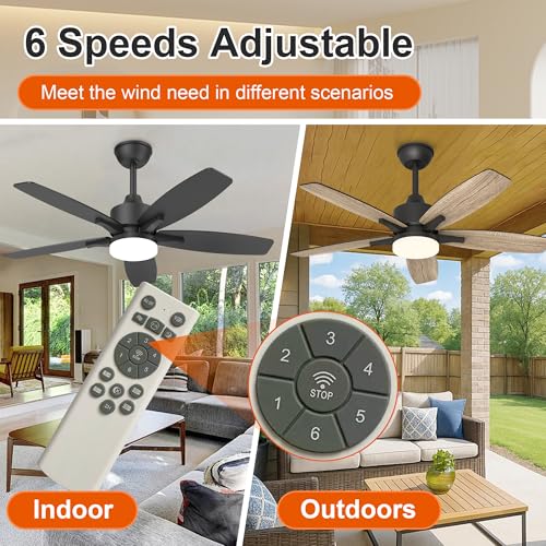 Kemoribe Ceiling Fan with Light and Remote Control, 106 cm LED Lamp Ceiling Fan Dimmable Built-In Lamp, 6 Speed, Silent Wood Effect Blades