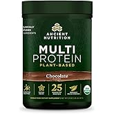 Ancient Nutrition Organic Multi Protein Plant Based Powder, 25g Protein, Hydrolyzed Pea Protein, Digestive Enzymes & Probiotics, Supports Muscle & Gut Health, Chocolate, 15 Servings