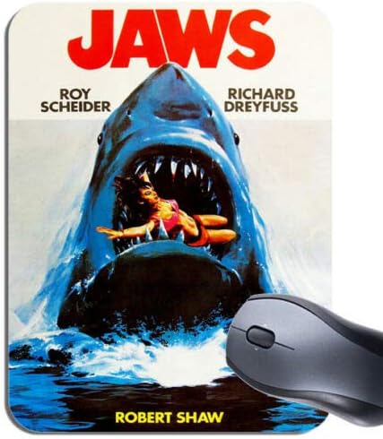 Jaws Vintage Movie Poster Mouse Mat. Classic Shark Horror Film Mouse Pad. Funny Gift