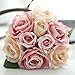 CQURE Artificial Flowers, FakeFlowers Silk Plastic Artificial Roses 9 Heads Bridal Wedding Bouquet for Home Garden Party Wedding Decoration (Pink Champagne×2)