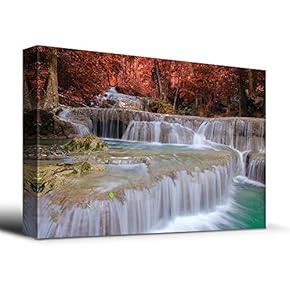 Secluded Waterfall Surrounded by Exquisite red Trees - Canvas Art Home Art - 12x18 inches