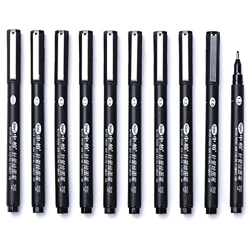 Black Fineliner Pens Fine Line Pens Fine Point Pen Set of 10 Assorted Tips for Archive Office Illustration Animation Drawing Outlining Sketching Scrapbooking