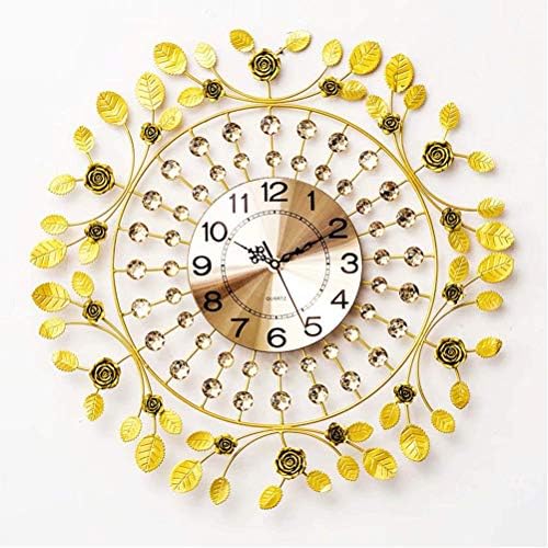 壁掛け時計 壁時計 かけ時計 壁掛け おしゃれ 飾り物 バラ 贈与 花 音しない 静音 オブジェ ウォールクロック 新築祝い 黄色 壁掛式 結婚祝い 並行輸入品 プレゼント インテリア掛時計 北欧 西洋 金色