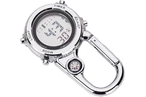 HogarTech for Stainless Steel Climbing Watch with Carabiner Hook, Luminous Hands, Built-in for Compass Hiking, Camping & Outd