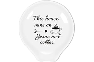Littlefa Funny Coffee Quote Ceramic Coffee Spoon Holder-Coffee Spoon Rest -Coffee Station Decor Coffee Bar Accessories-Coffee Lovers Gift for Women and Men (This House Runs On Jesus)