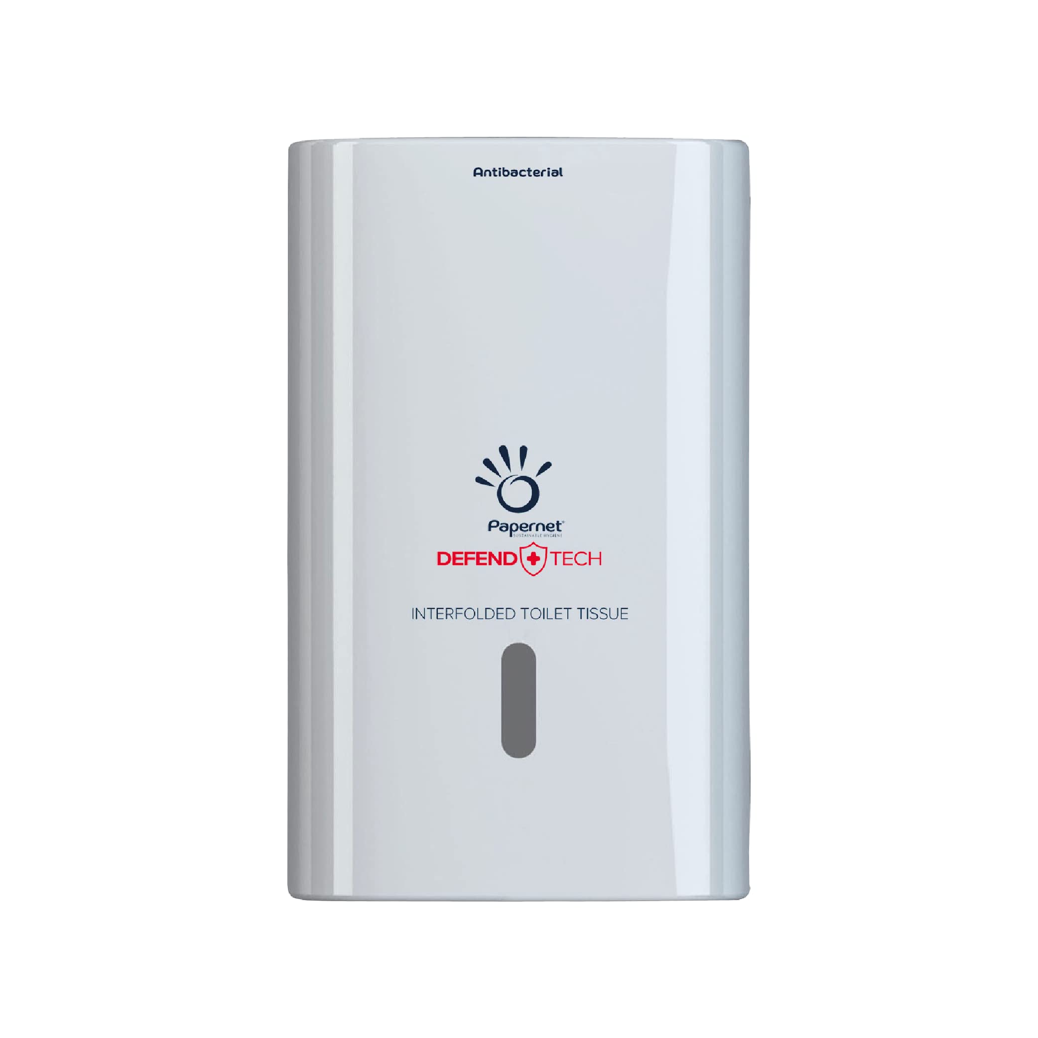 Papernet Defend Tech - Antibacterial Dispenser For Interfolded Toilet Paper (416147), In Recycled And Antibacterial Plastic, Maximum Capacity 2.5 Packs/Clips, Dimensions 26.5 X 13.5 X 16.5Cm, Whit