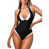 EHSUYAB Color Block Sexy Womens One Piece Swimsuit, Deep V Tummy Control Backless Cheeky, Slimming Bathing Suit Beach Outfits