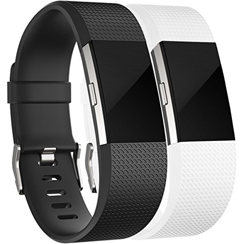 Fitness Wristbands for Fitbit Charge 2 Heart Rate, Pack of 2, Small, Black and White