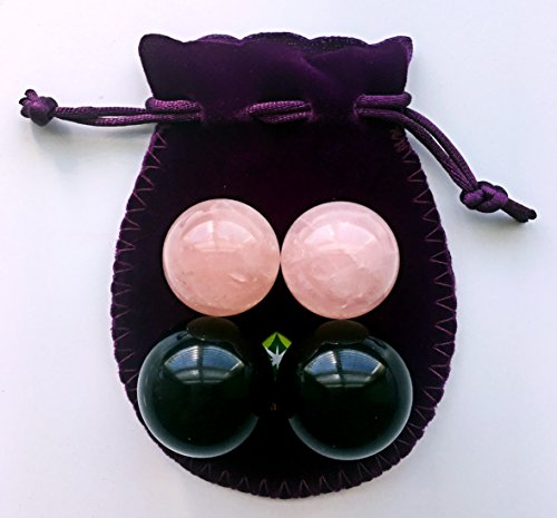 Kegel balls set of 4, made of rose quartz and obsidian gemstones,…