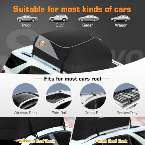 Sailnovo 425L Waterproof Car Roof Box, 1000D Folding Car Roof Box with 6 Reinforced Straps, 4 Hooks for Doors, Travel and Luggage, for Vehicles With/Without Luggage Rack
