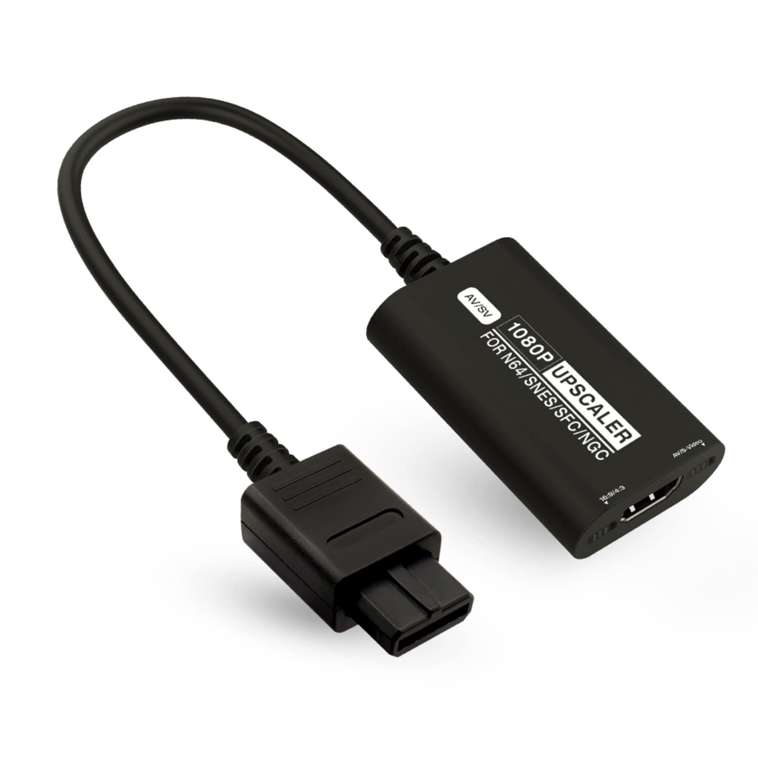 BITFUNX N64/NGC/SFC/SNES HDMI Adapter - Supports Auto SV & AV and 16:9/4:3 Switch, Plug & Play Video Game Adapter with No Lag, HDMI Converter for N64/NGC/SFC/SNES Console (Black)