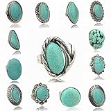 Multi Shape Adjustable Vintage Tibet Silver Plated Nature Turquoise Finger Cocktail Ring