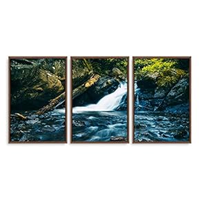 3 Piece Framed Canvas Wall Art for Living Room, Bedroom Waterfall in Deep Forest of Croatia Canvas Prints for Modern Home Decoration Ready to Hang - 16"x24"x3 Panels