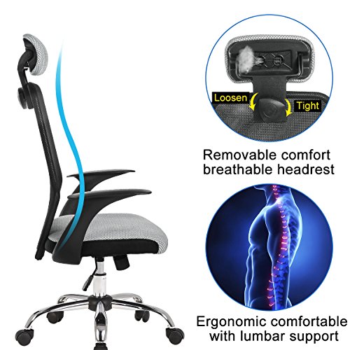 YAMASORO High Back Ergonomic Mesh Office Chair,Computer Task Chair with Headrest and Armrest for Home Office and Conference Room Black&Gray