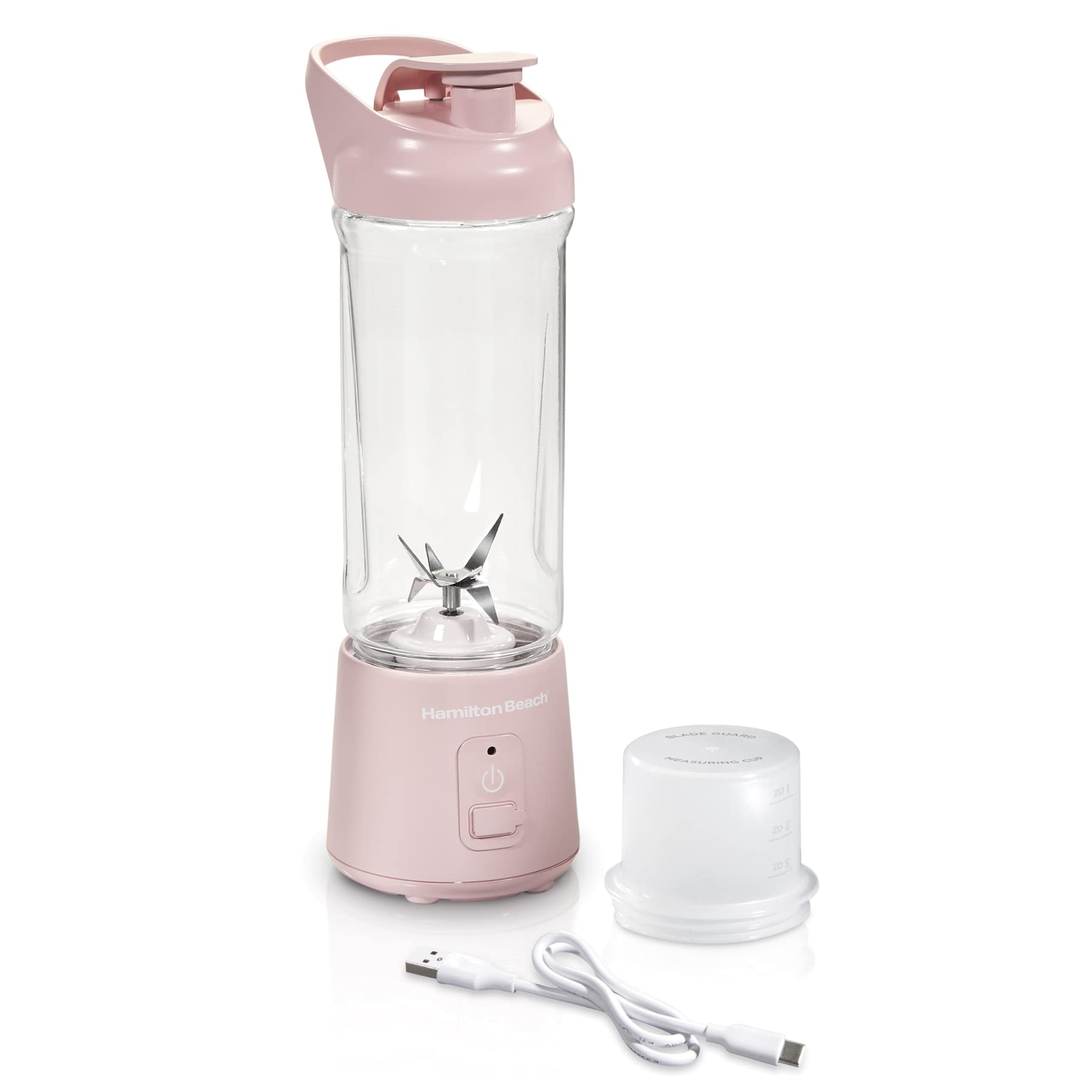 Photo 1 of Hamilton Beach Mini Cordless Portable Personal Blender for Shakes and Smoothies, USB Rechargeable, 16 oz. Jar with Leakproof Travel Lid, 6 Stainless Steel Blades, Pink (51181)