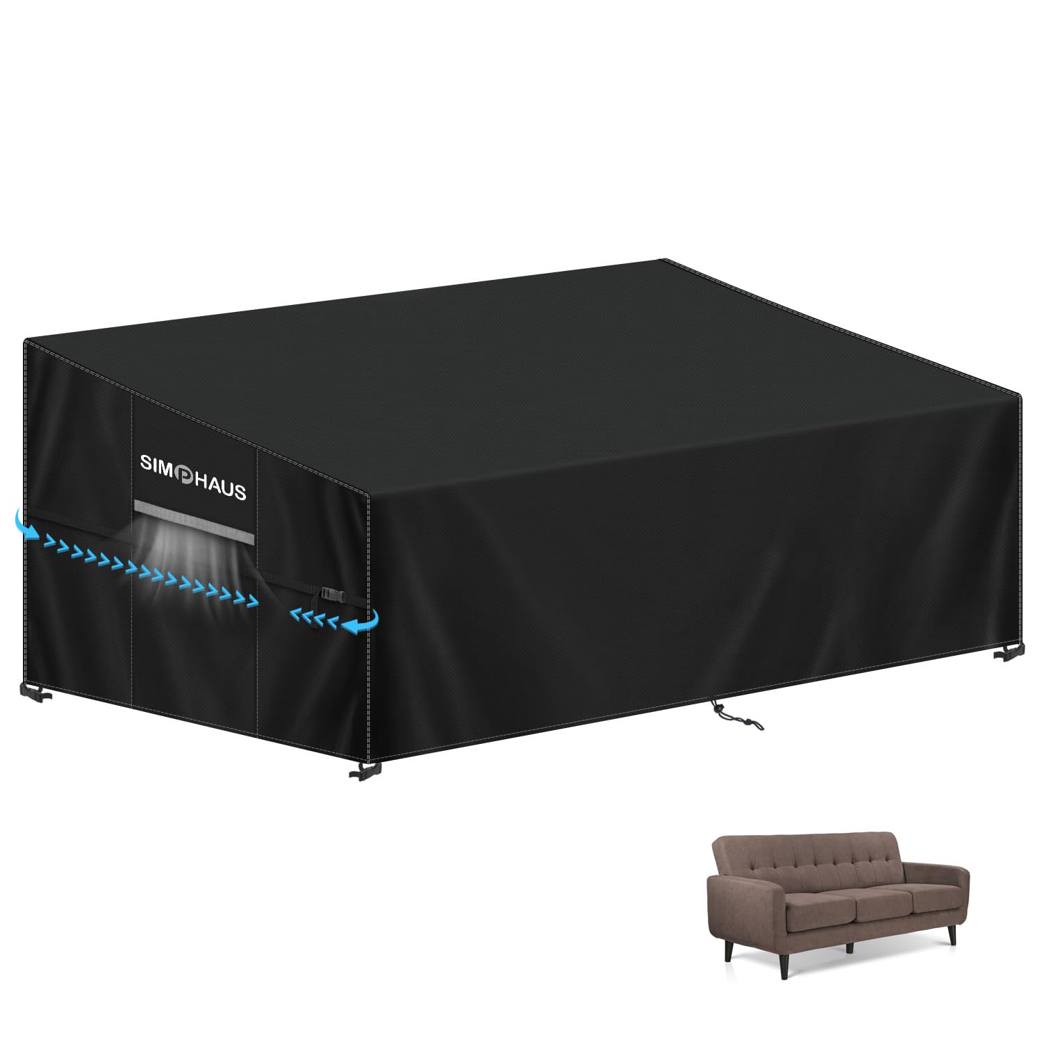 SIMPHAUS Outdoor Sofa Covers Waterproof Pallet Sofa Cover Patio Sofa Cover Outdoor Couch Covers for 3 Seater Rattan Sofa Garden Furniture,Garden Loveseat,Windproof,420D Oxford Fabric 235x99x89/61cm