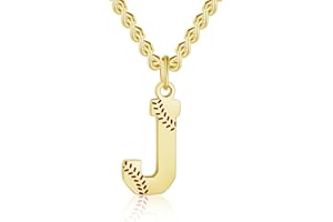 AIAINAGI Baseball Initial A-Z Letter Necklace for Men Baseball Charm Pendant Stainless Steel Silver Chain 22inch Personalized Baseball Gift for Men