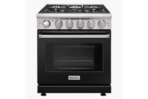 KOSTCH 30 inch Professional Freestanding Pro-Style Natural Gas Range or Liquid Propane Gas Range with 5 Burners, 4.55 cu.ft. Oven Capacity, in Stainless Steel - KOS-30RG03M (Black)