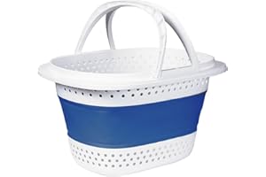 AOFUXTI Collapsible Plastic Laundry Basket - 23L(6 Gallon) Foldable Small Laundry Basket with Handles, for Laundry, Camping, Indoor and Outdoor, Blue