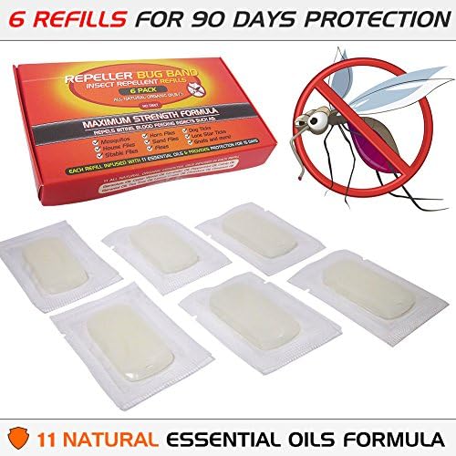 6 PACK MOSQUITO REPELLER BUG BAND BRACELET REPLACEMENT REFILLS All Natural Insect Repellent (Ticks Flies Fleas Ticks Gnats) No Spray DEET FREE Pest Control (Babies Kids Safe) WORKS GUARANTEED!