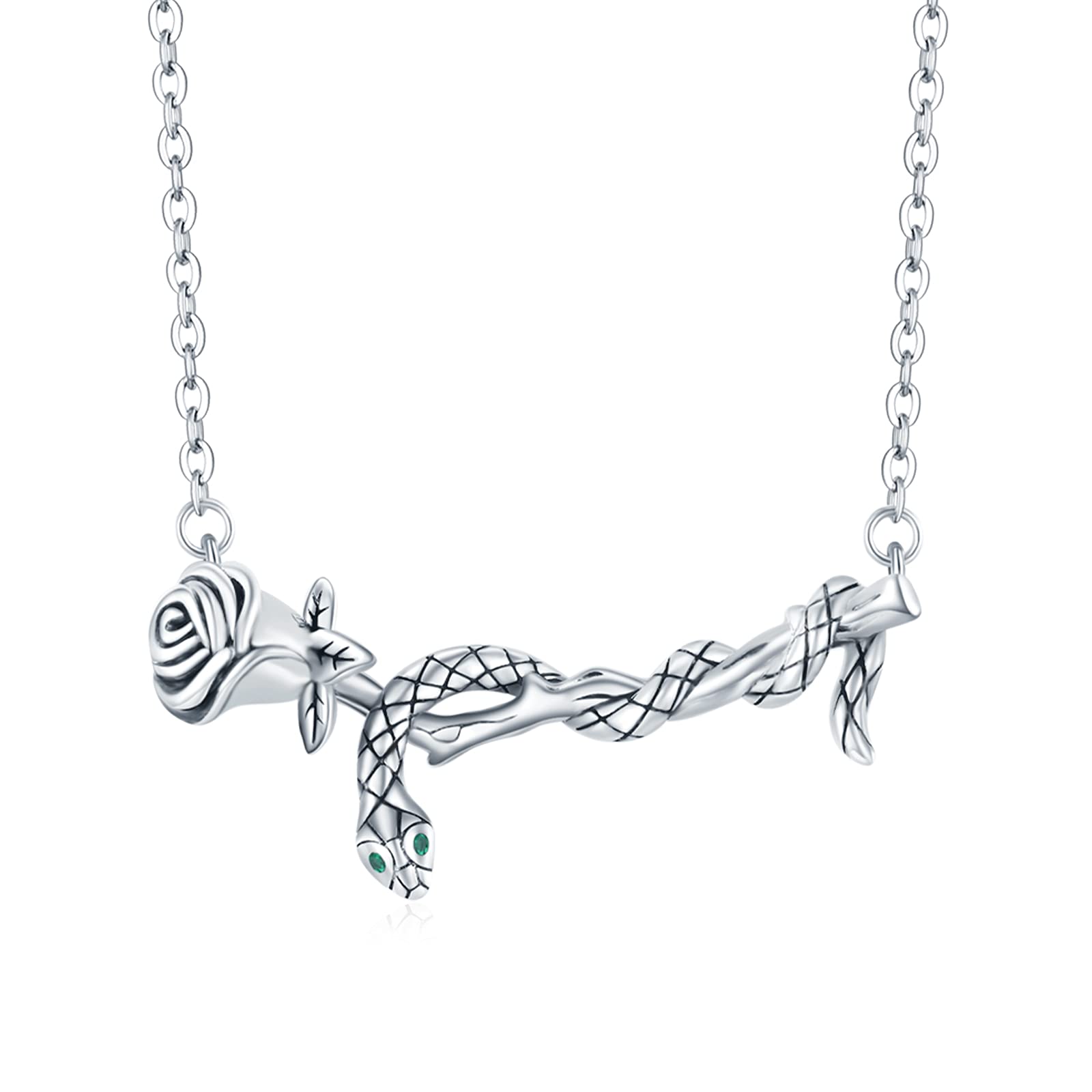 Waysles Rose Flower Necklace 925 Sterling Silver Snake Rose Sideways Necklace Romantic Valentine's Rose Flower Jewellery Gift for Women Girls
