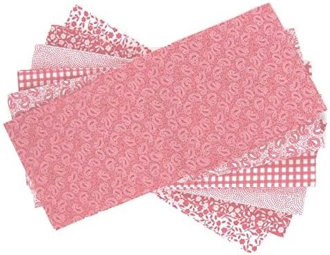 The Craft Cotton Fat Quarter Bundle. 6 Pieces of 18 x 22 Dusky Pink and White Printed Fabrics, cotton,