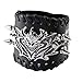 Zysta 3PCS Men Women Rivet Studded Spike Demon Devil Face Danlge Chain Stars Genuine Leather Punk Rock Gothic Biker Wide Cuff Bracelet Adjustable Bangle Wristband Wrap