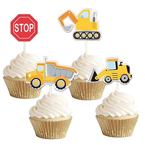 35-Pack Construction Cupcake Toppers Picks, Dump Truck Excavator Tractor Party Cake Toppers for Kids Birthday Baby Shower Party Decorations Supplies.